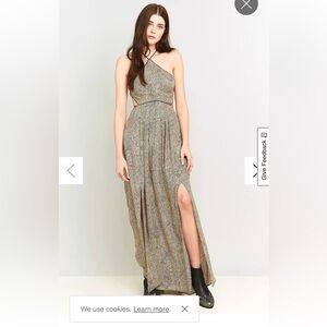 Black and tan High Neck Maxi Dress with slits